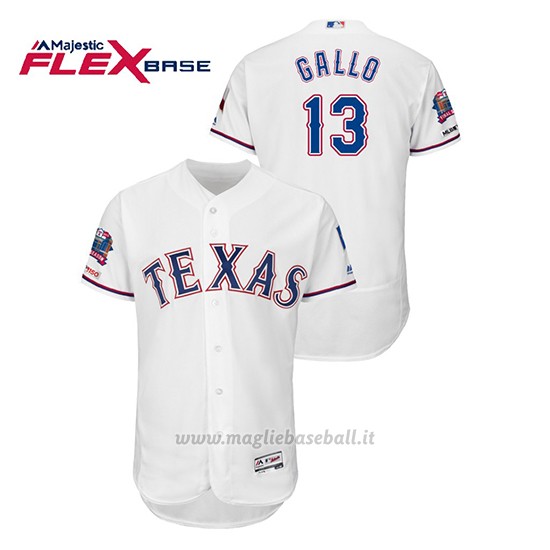 Maglia Baseball Uomo Texas Rangers Joey Gallo 150th Aniversario Patch Final Season Stadium Patch Bianco
